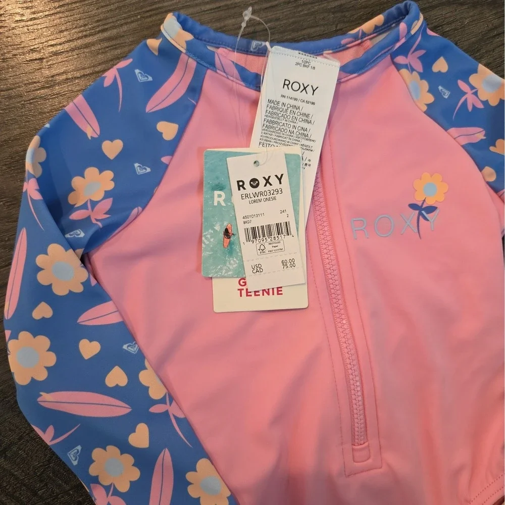 Roxy Baby Zip-Up One piece Rash Guard Swimsuit Tropical Floral Size 2 NWT $60